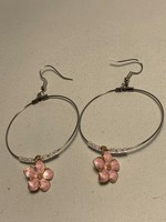 Large Hoop Earrings Pearl Pink Flowers with Pearl Pink and Gold Lined Pearl Beads