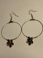 Large Hoop Earrings Pearl Grey Flowers with Grey and Gold Lined Pearl Beads