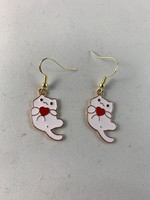 Earrings White Cat with Heart