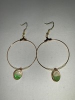 Large Hoop Earrings Gold with Green and Pearl Charm