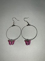 Large Hoop Earrings Pink and Black Butterflies