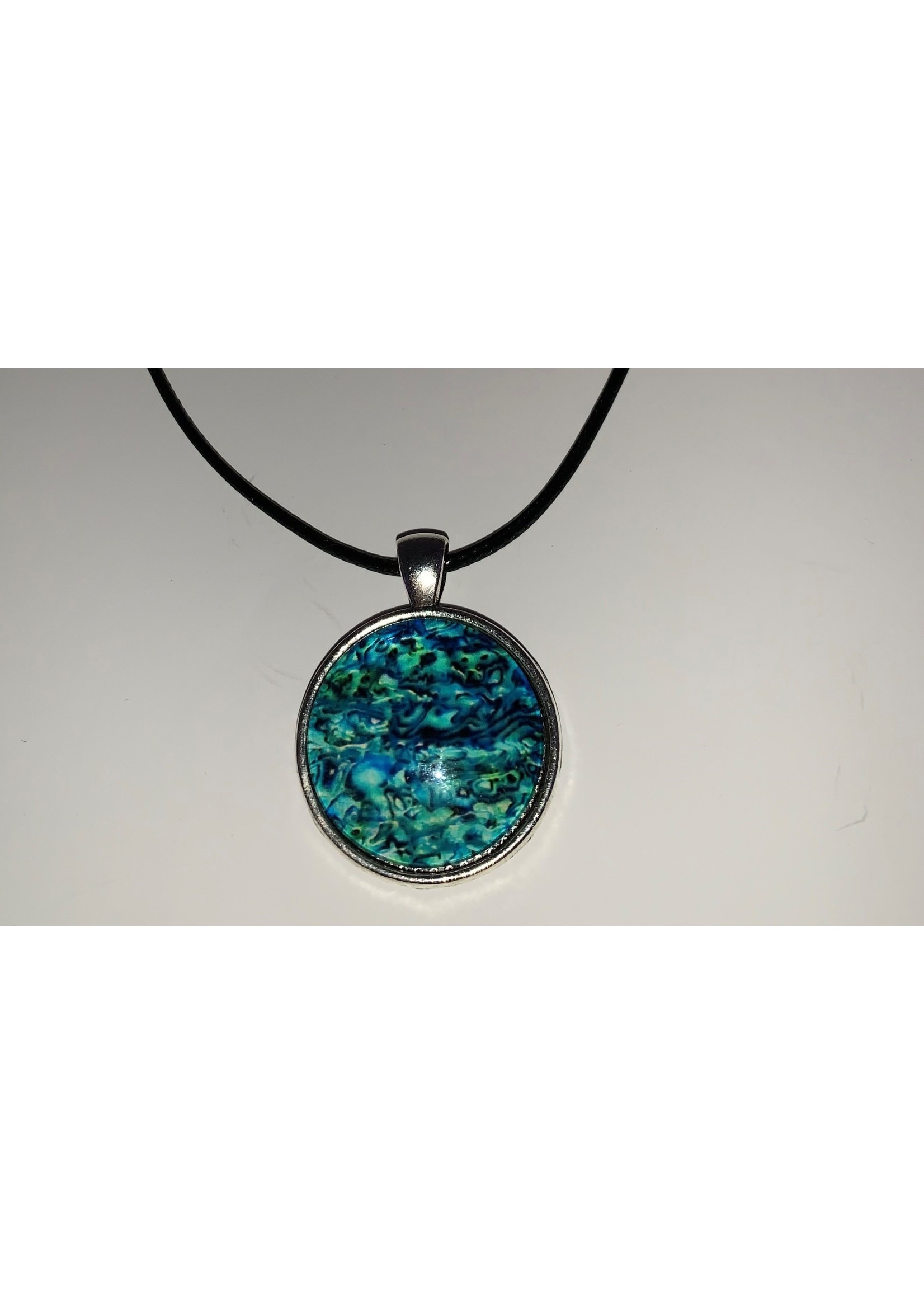 Cabochon Necklace Green & Blue in Silver Setting