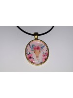 Cabochon Necklace  Buffalo Skull in Gold Setting