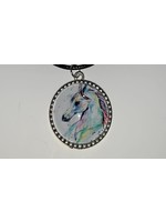 Cabochon Necklace Unicorn in Silver Ribbed Setting