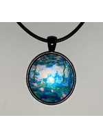 Cabochon Necklace Water Painting in Black Setting