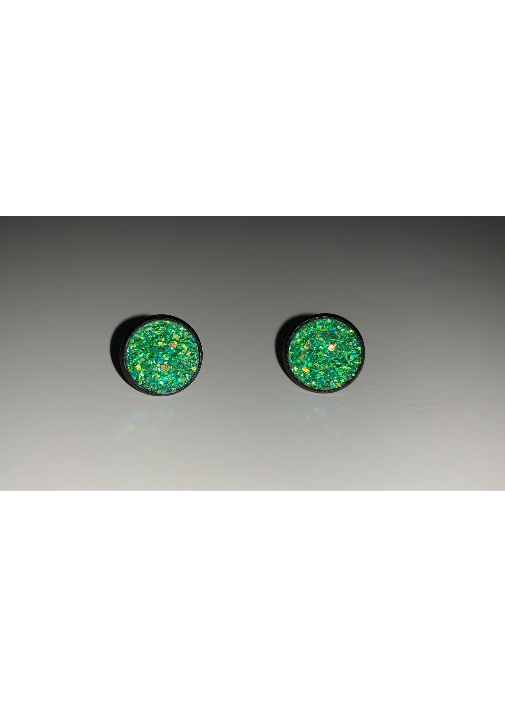 Earrings Small Cabochon Aqua Green Sparkle