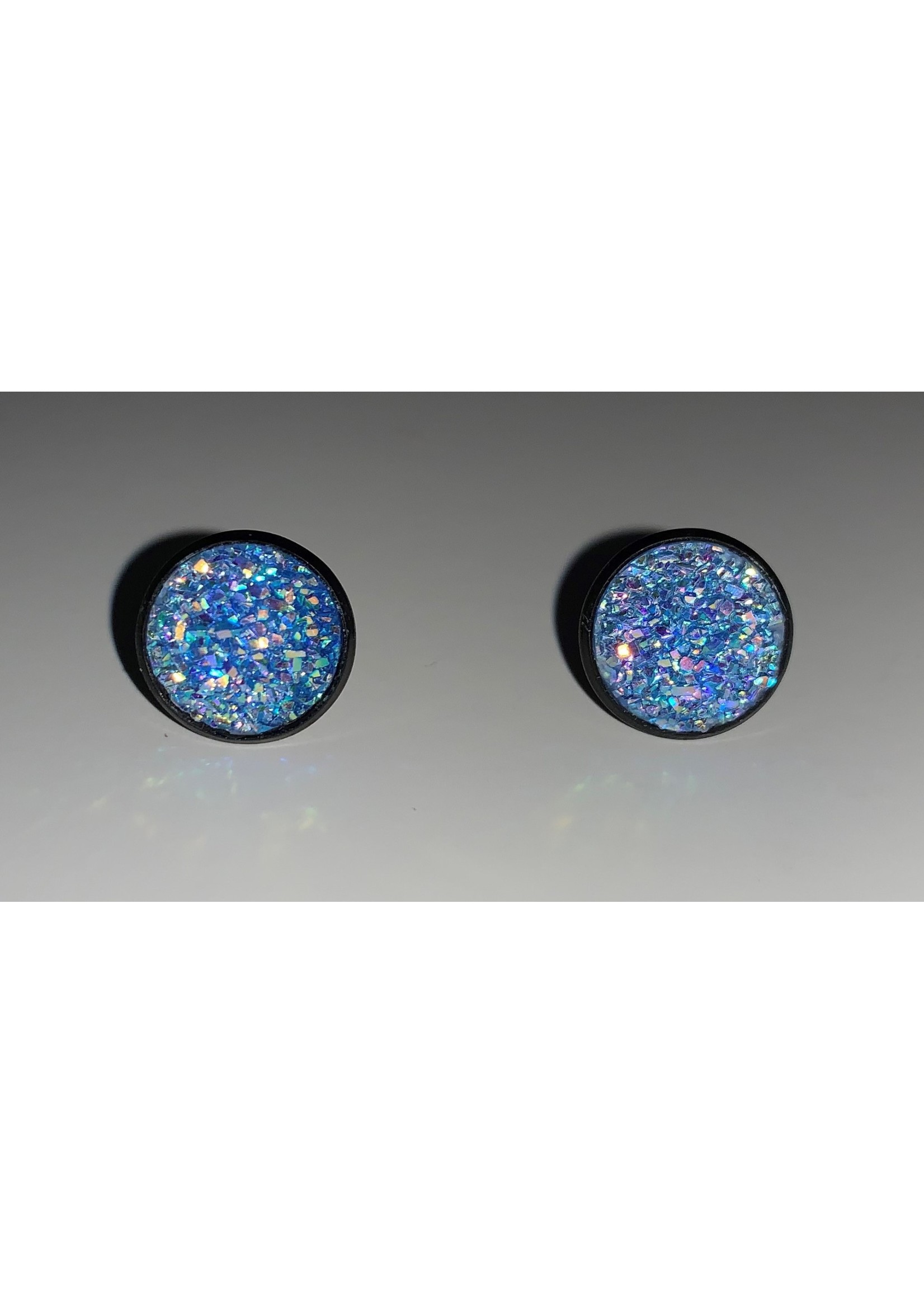Earrings Small Cabochon Light Blue Sparkle