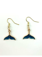 Earrings Whale Tail Blue and Gold