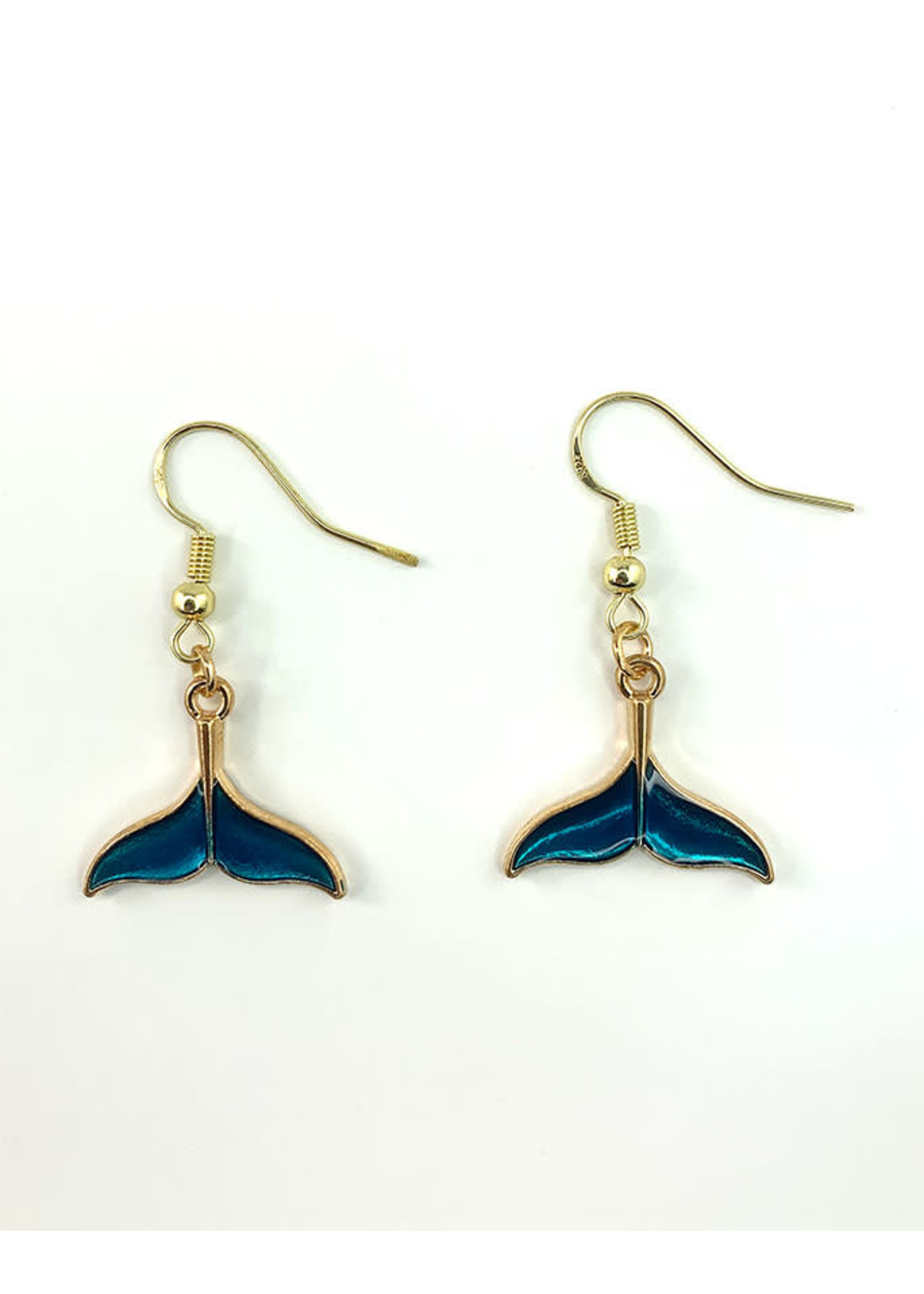 Earrings Whale Tail Blue and Gold