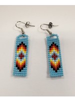 Beaded Earrings - Blue with Black/Red/Orange/Yellow/White/Red (SOLD)