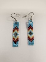 Beaded Earrings - Blue with Gasoline/Red/Orange/Yellow/White/Silver (SOLD)