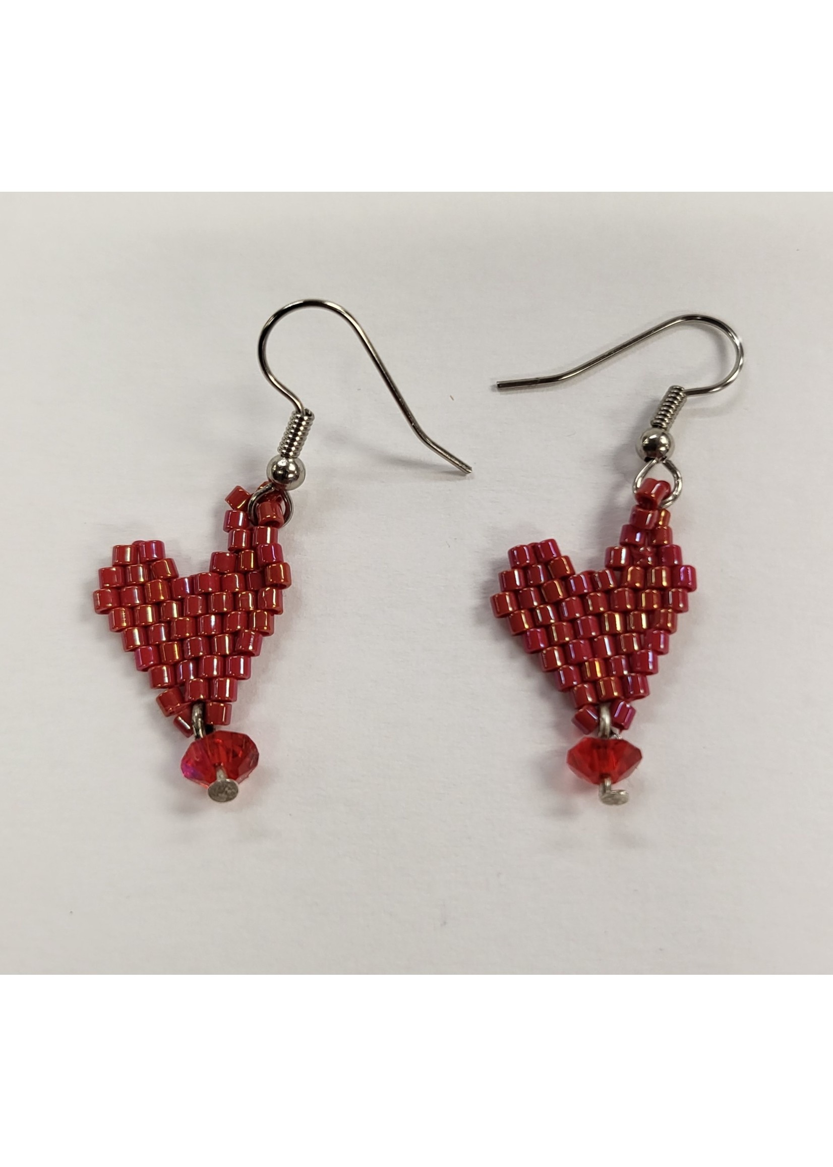 Beaded Earrings Red Hearts (SOLD)