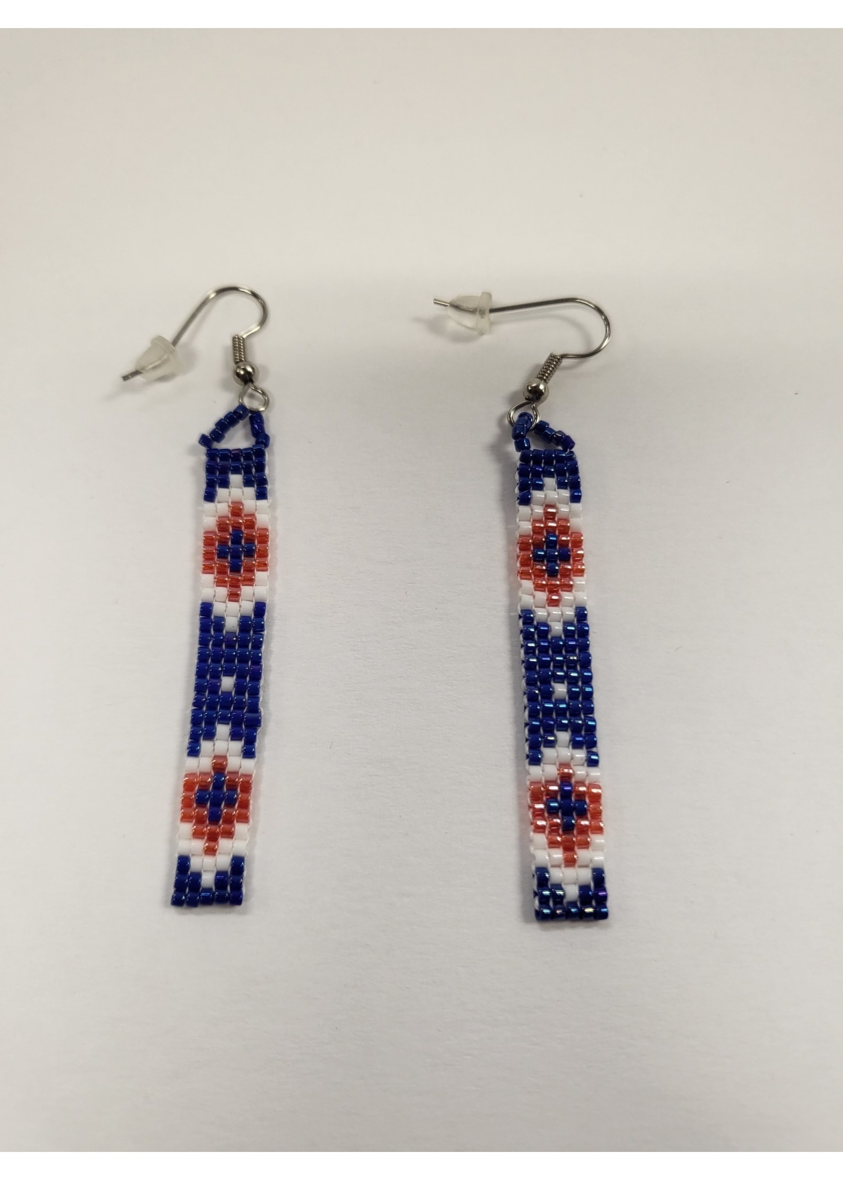 Beaded Earrings - Blue, White and Red