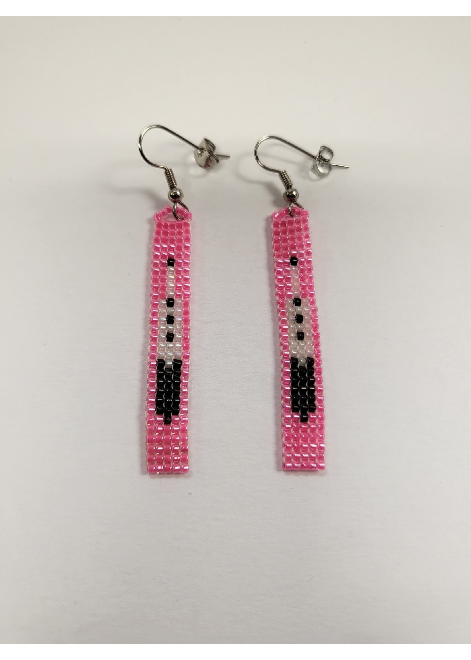 Beaded Earrings Pink with Feather (SOLD)