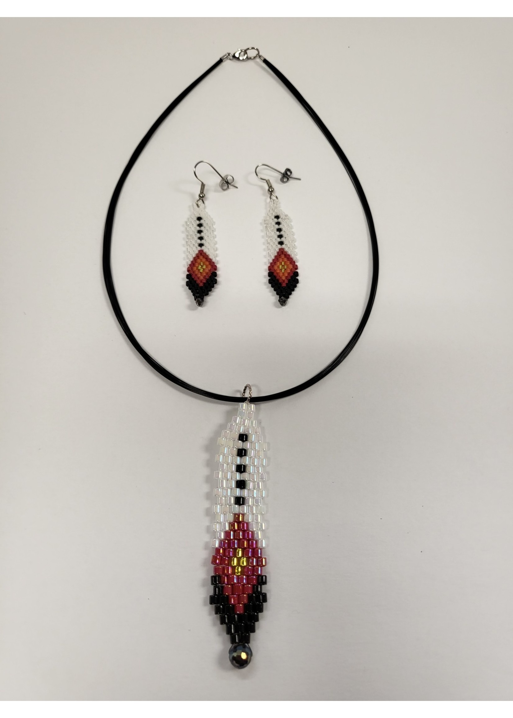 Beaded Earring and Necklace Set Large Feathers (SOLD)