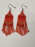 Beaded Earring Gasoline Red with Fringe