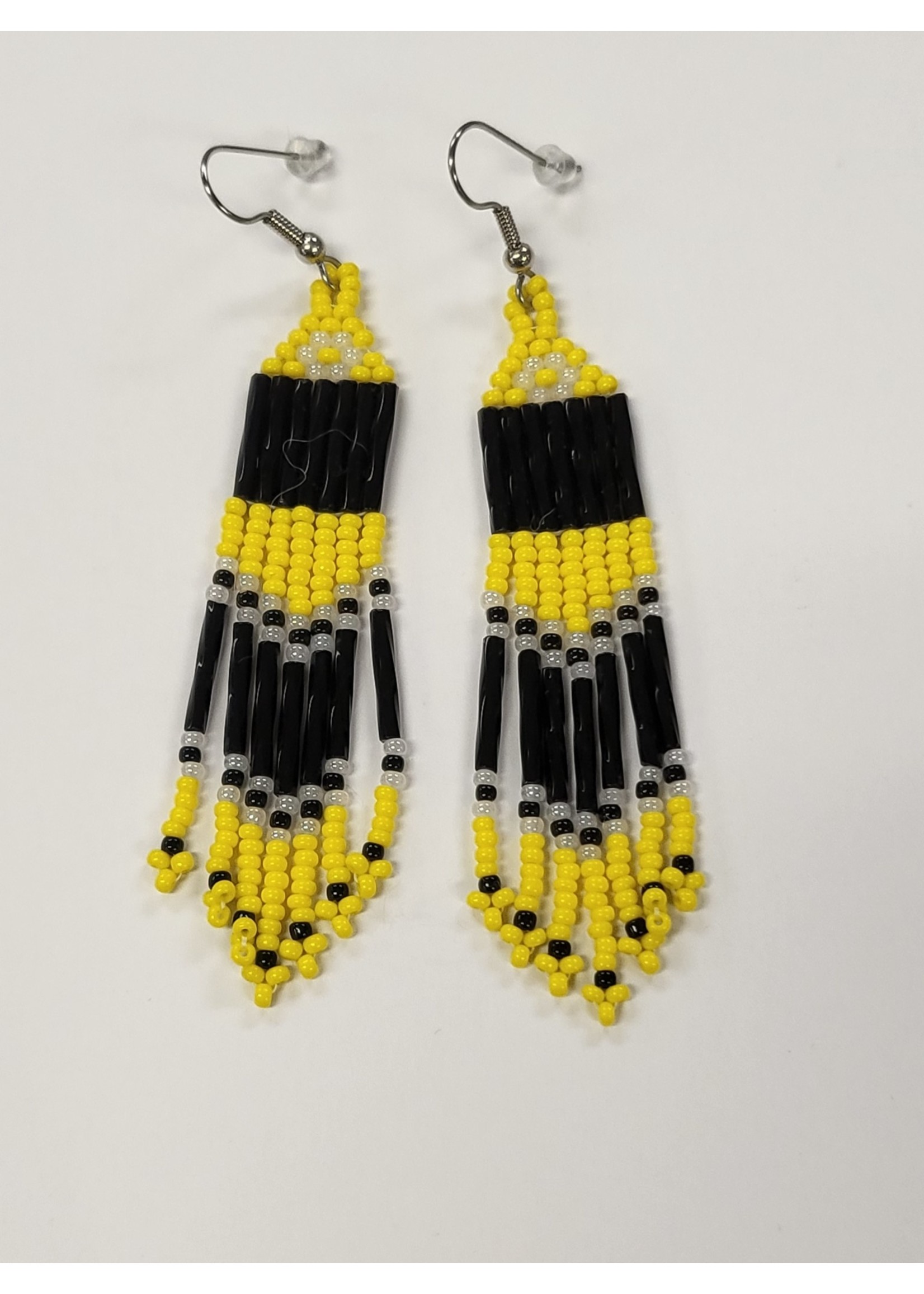 Beaded Earrings Black and Yellow Tassel