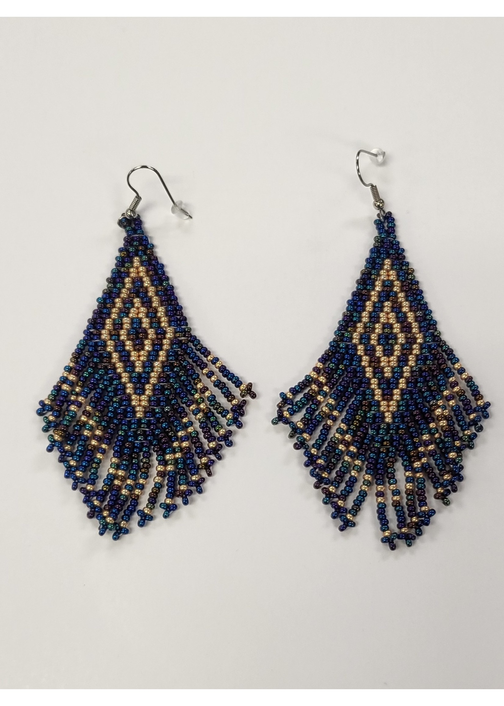 Beaded Earring Gasoline & Gold Diamond with Fringe (SOLD)