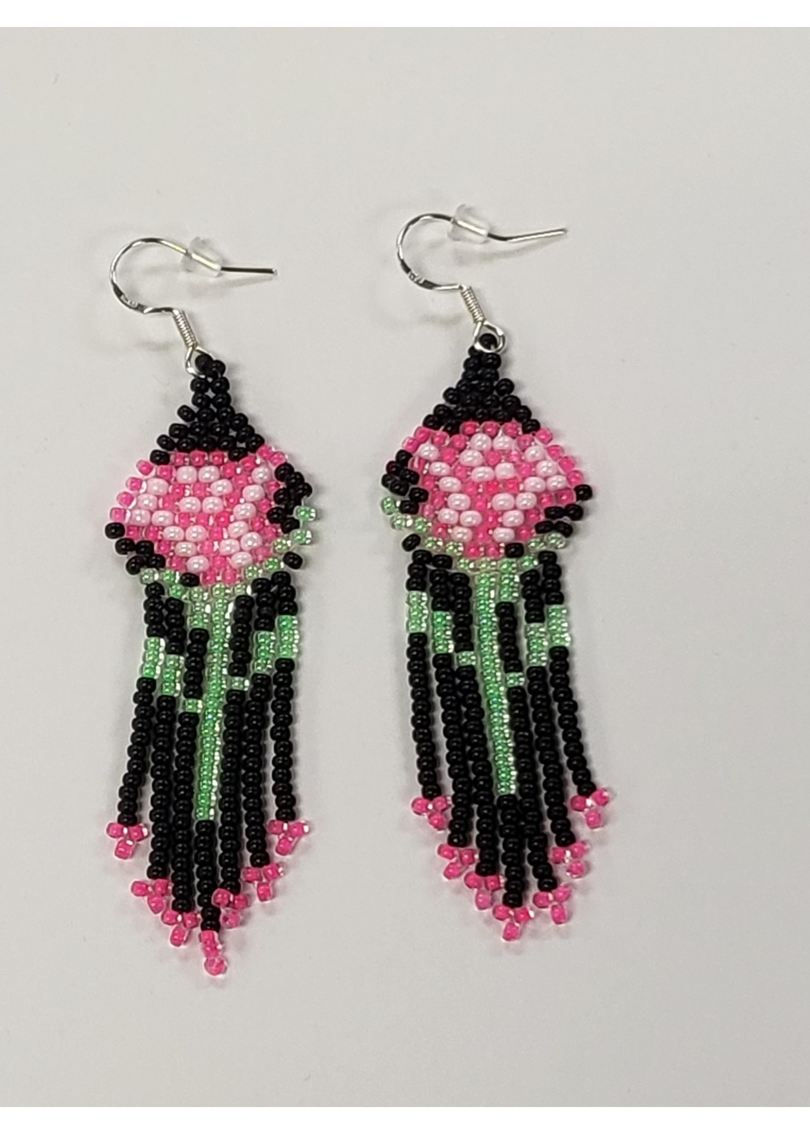 Beaded Earrings Pink Flowers (SOLD)