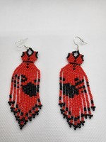 Beaded Earrings Red Dress with Handprint