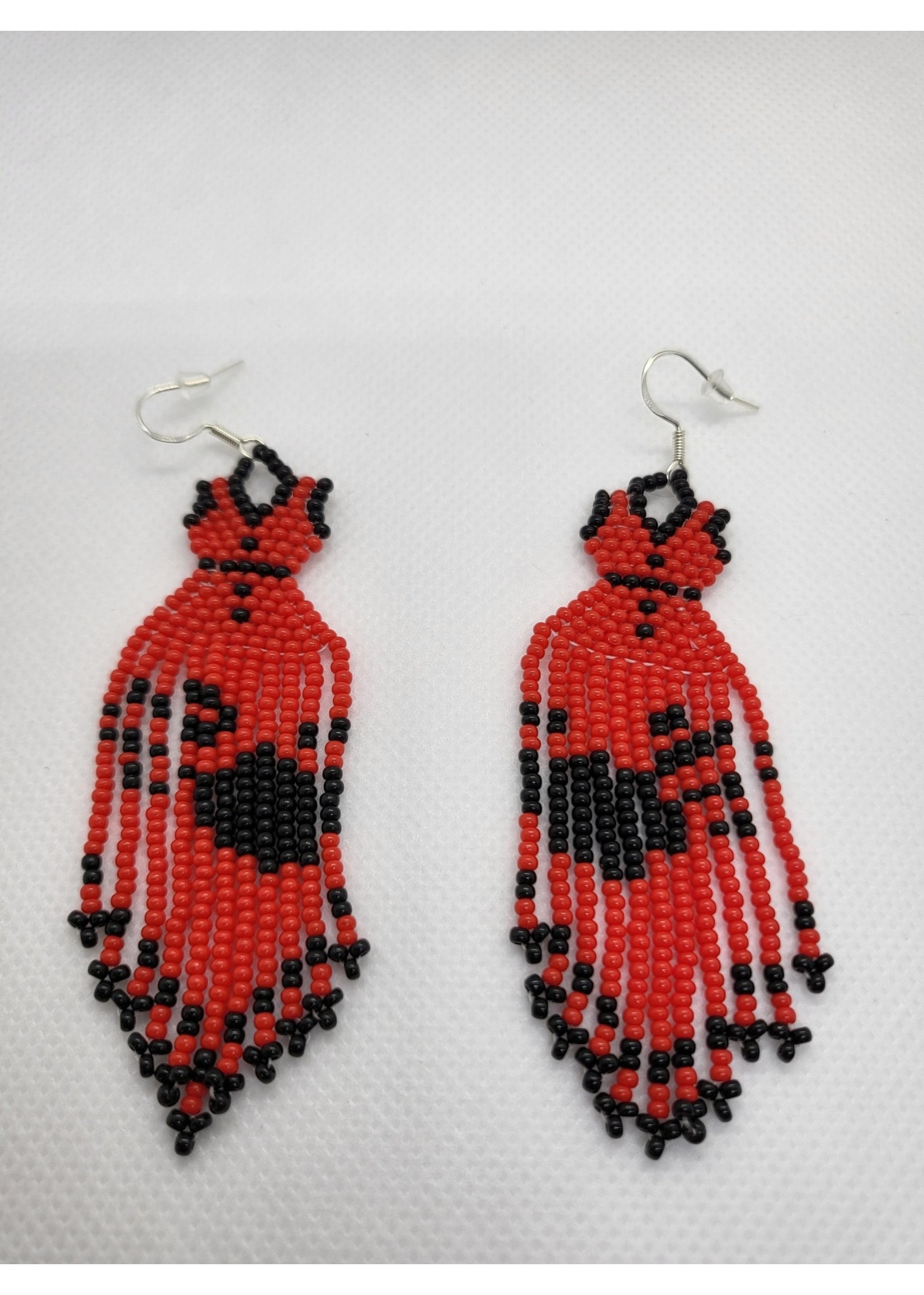 Beaded Earrings Red Dress with Handprint
