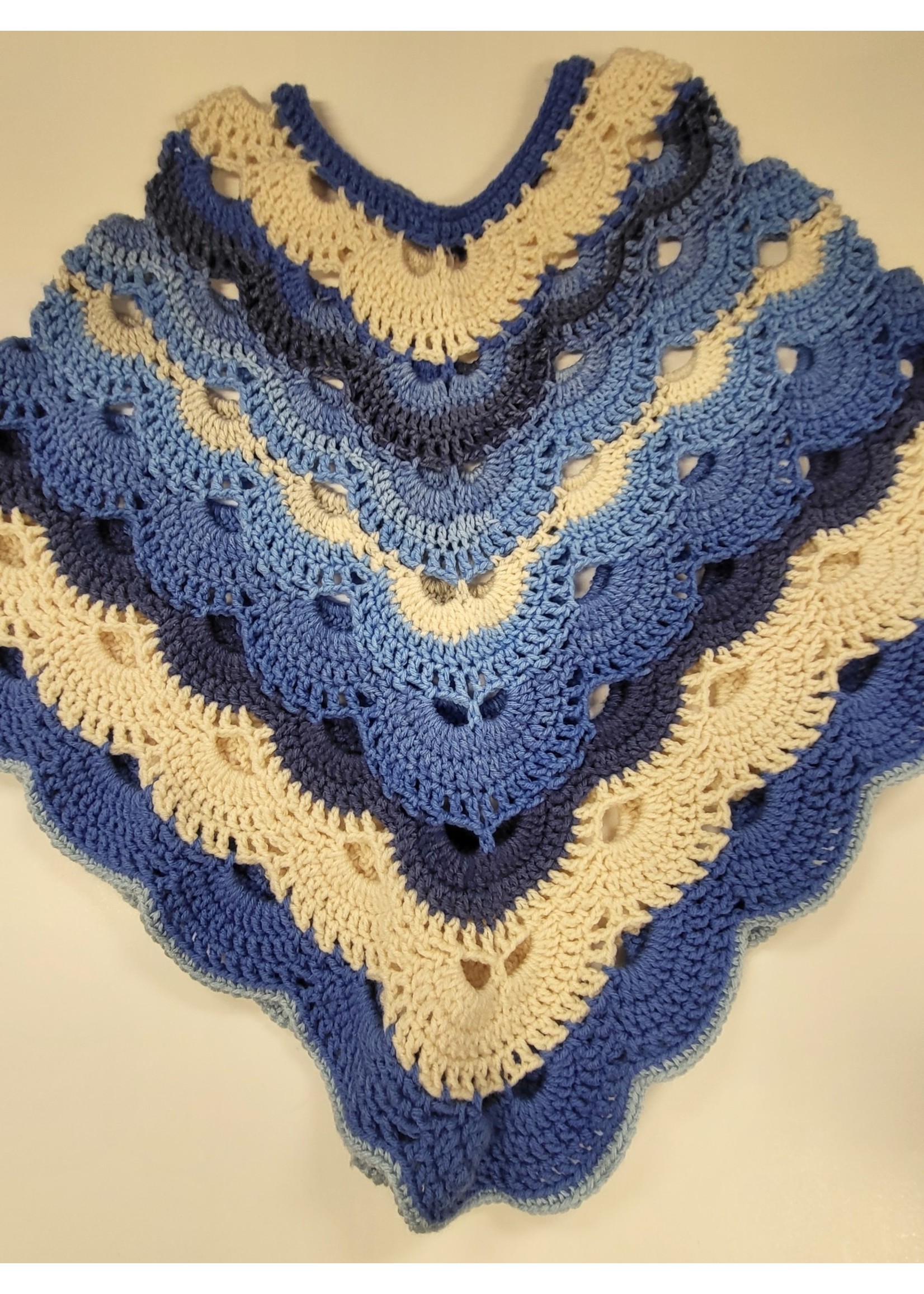 Adult Poncho Blue & Cream