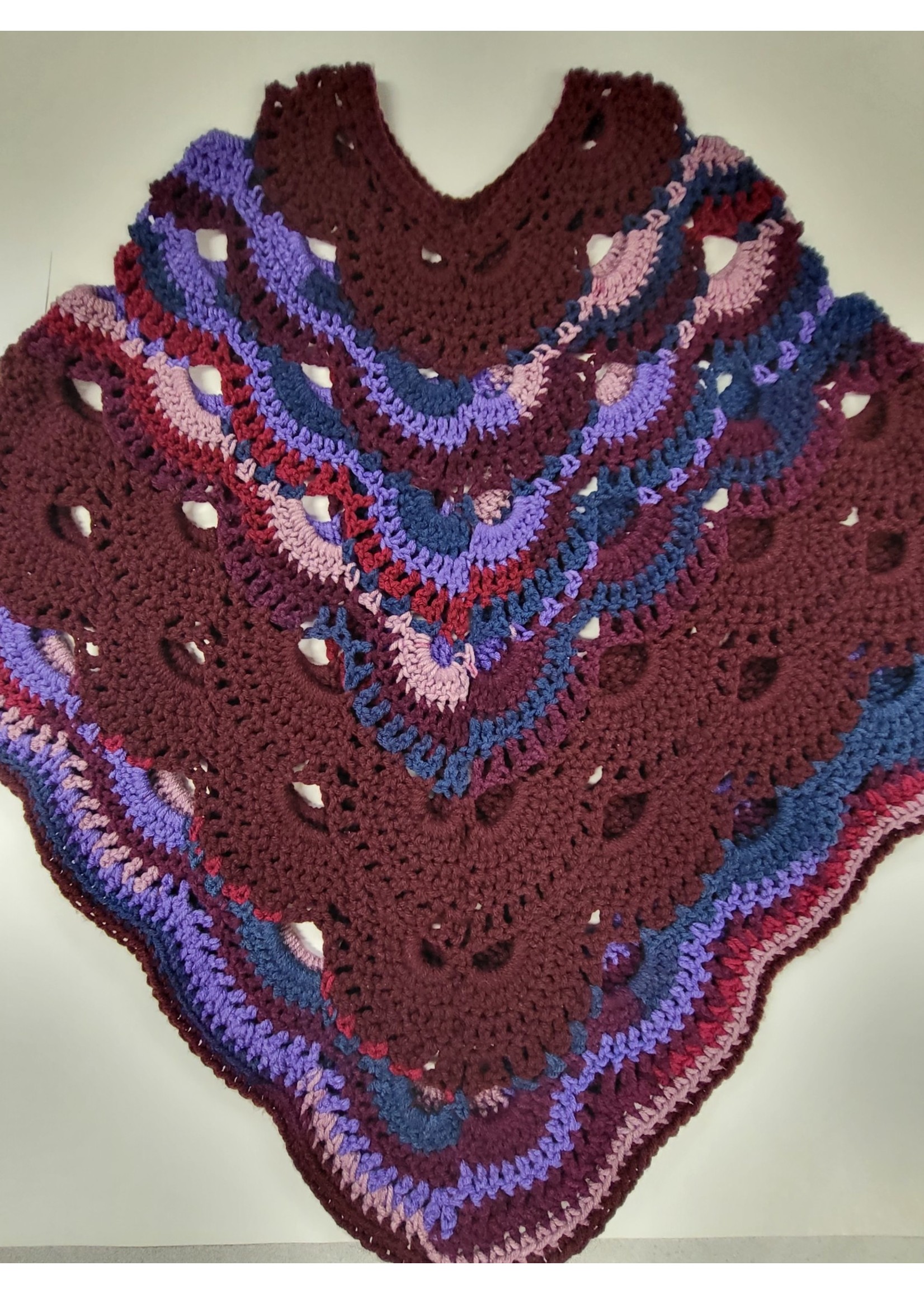 Adult Poncho Burgundy/Blue/Pink