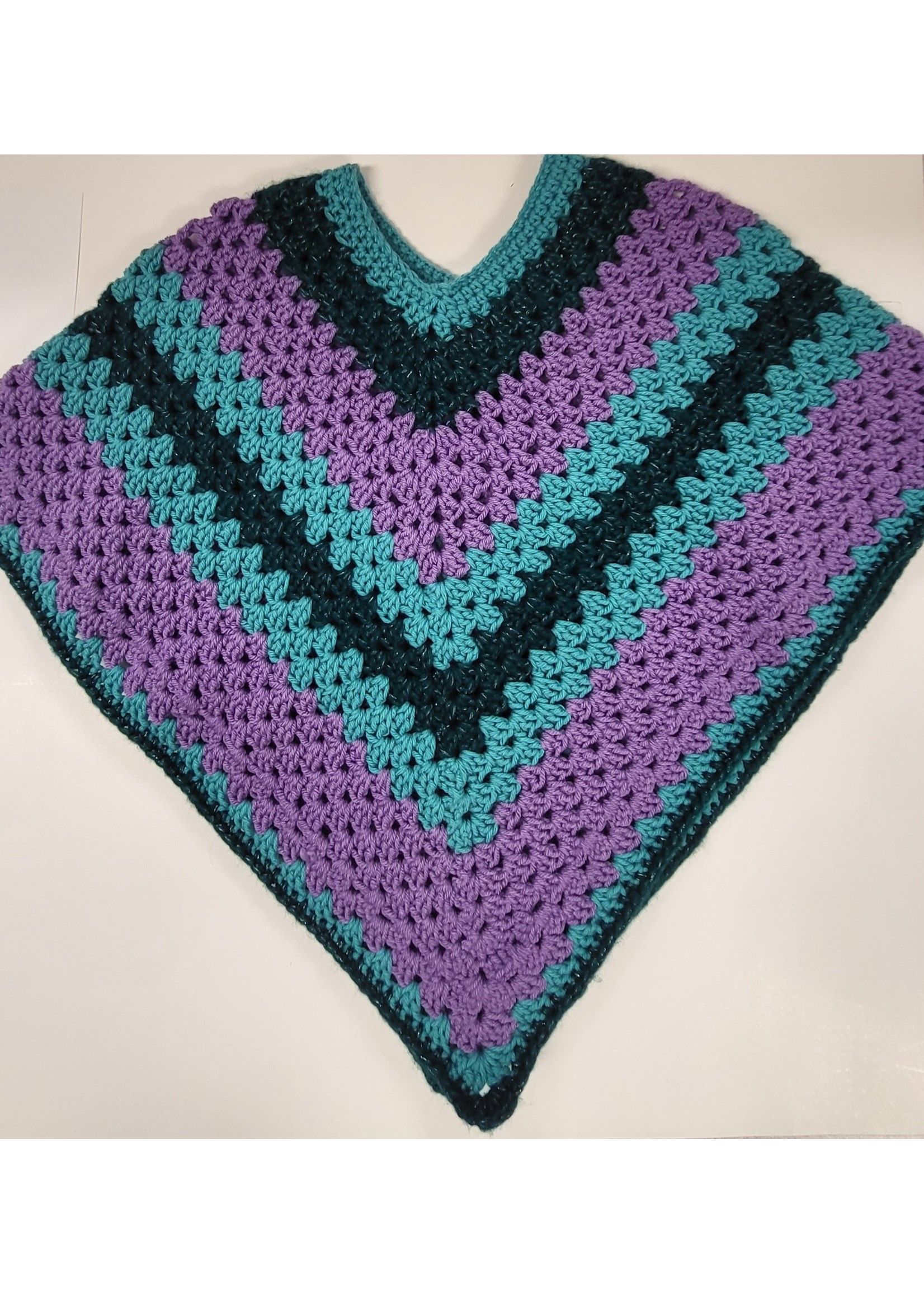 Adult Small Poncho Turquoise/Purple/Black