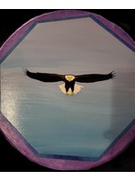 Eagle Flying Forward Painted on 14" Drum on Cedar Frame