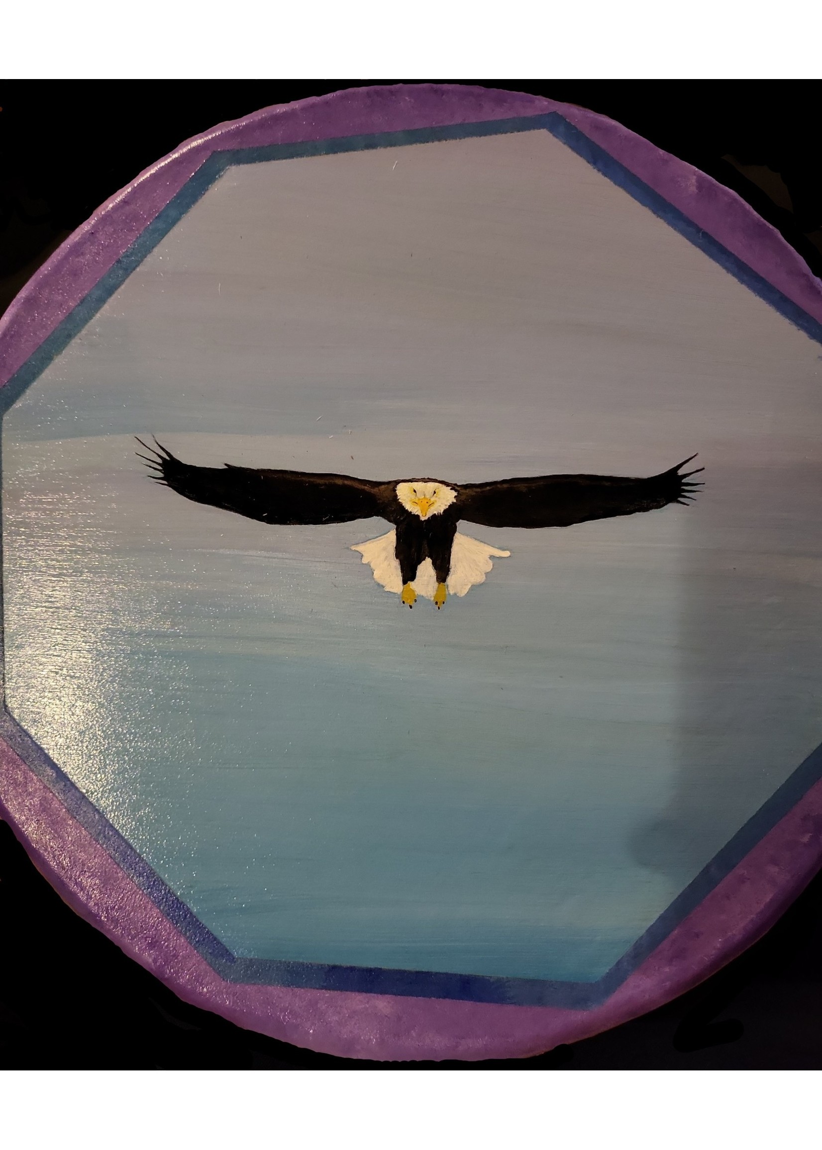 Eagle Flying Forward Painted on 14" Drum on Cedar Frame