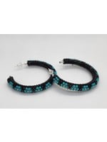 Beaded Hoops with Turquoise Flowers
