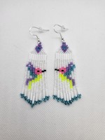 Beaded Earrings Hummingbird Neon Pink