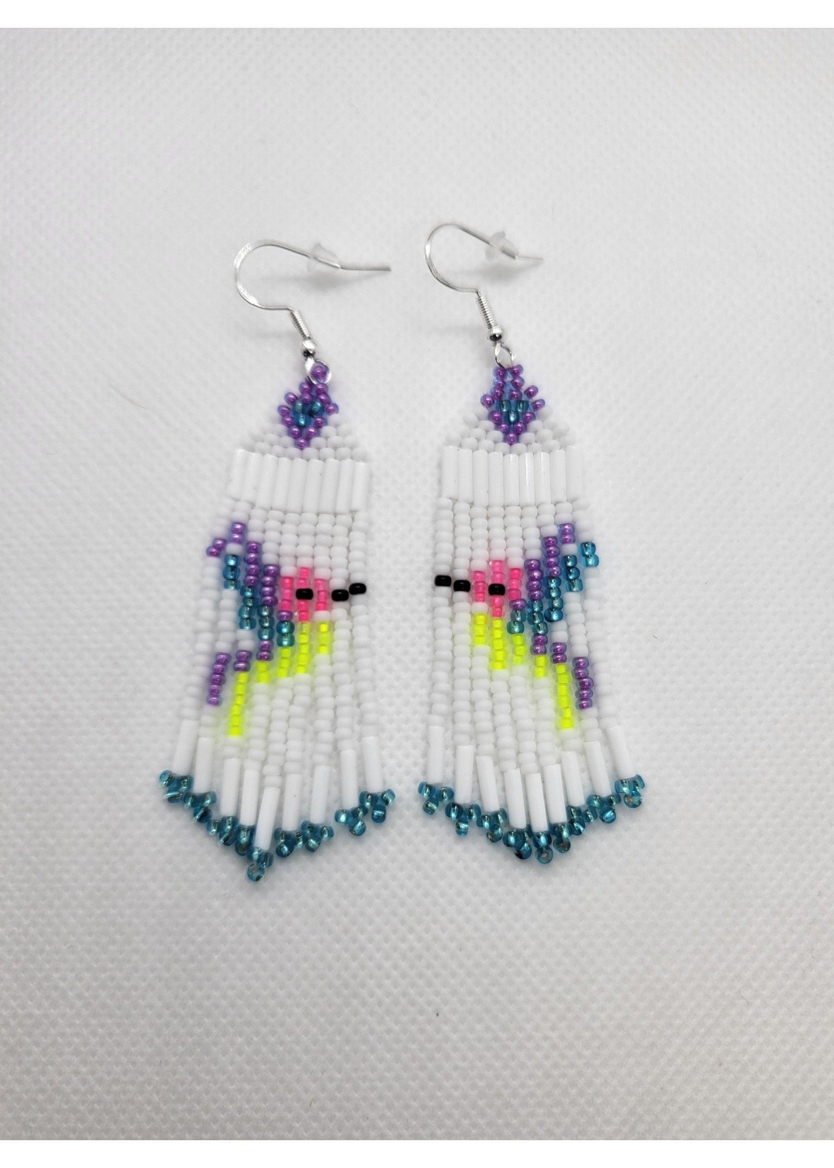 Beaded Earrings Hummingbird Neon Pink