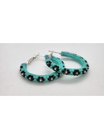 Beaded Hoops Turquoise and Black Flowers