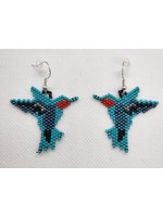 Beaded Hummingbirds Turquoise and Red Earrings