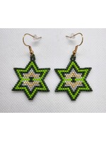 Beaded Stars Green, Pearl & Gold Earrings