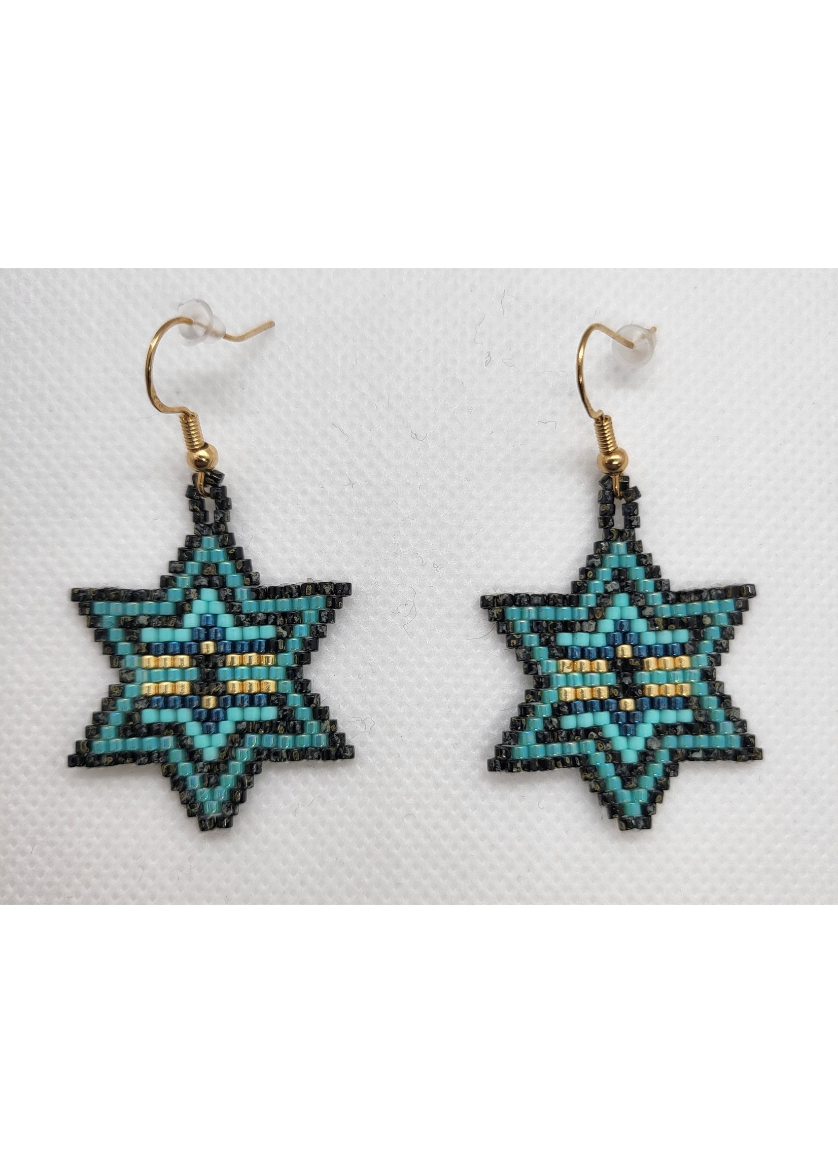 Beaded Stars Turquoise, Marble Grey & Gold Earrings