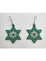 Beaded Stars Green & Silver Earrings