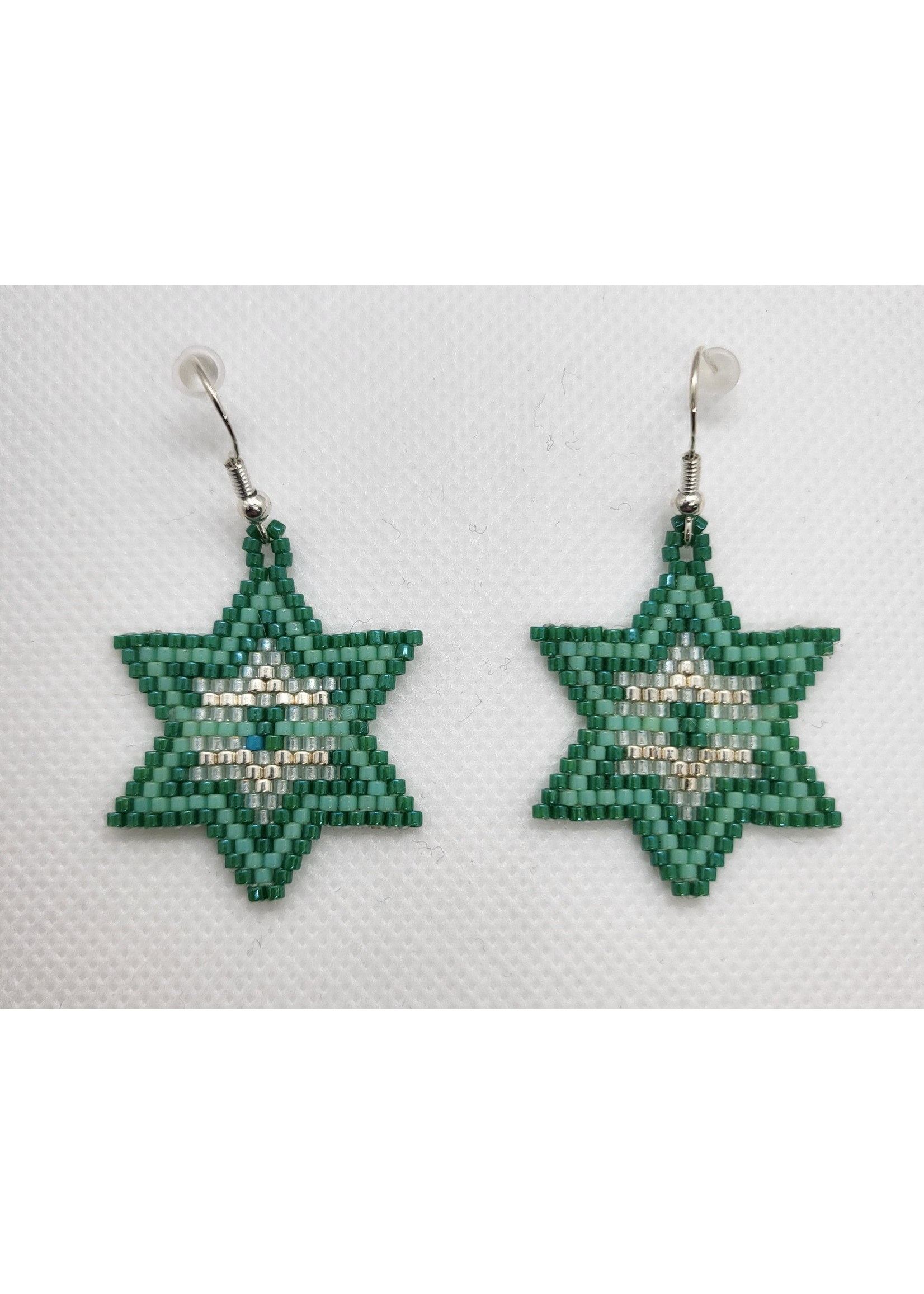 Beaded Stars Green & Silver Earrings