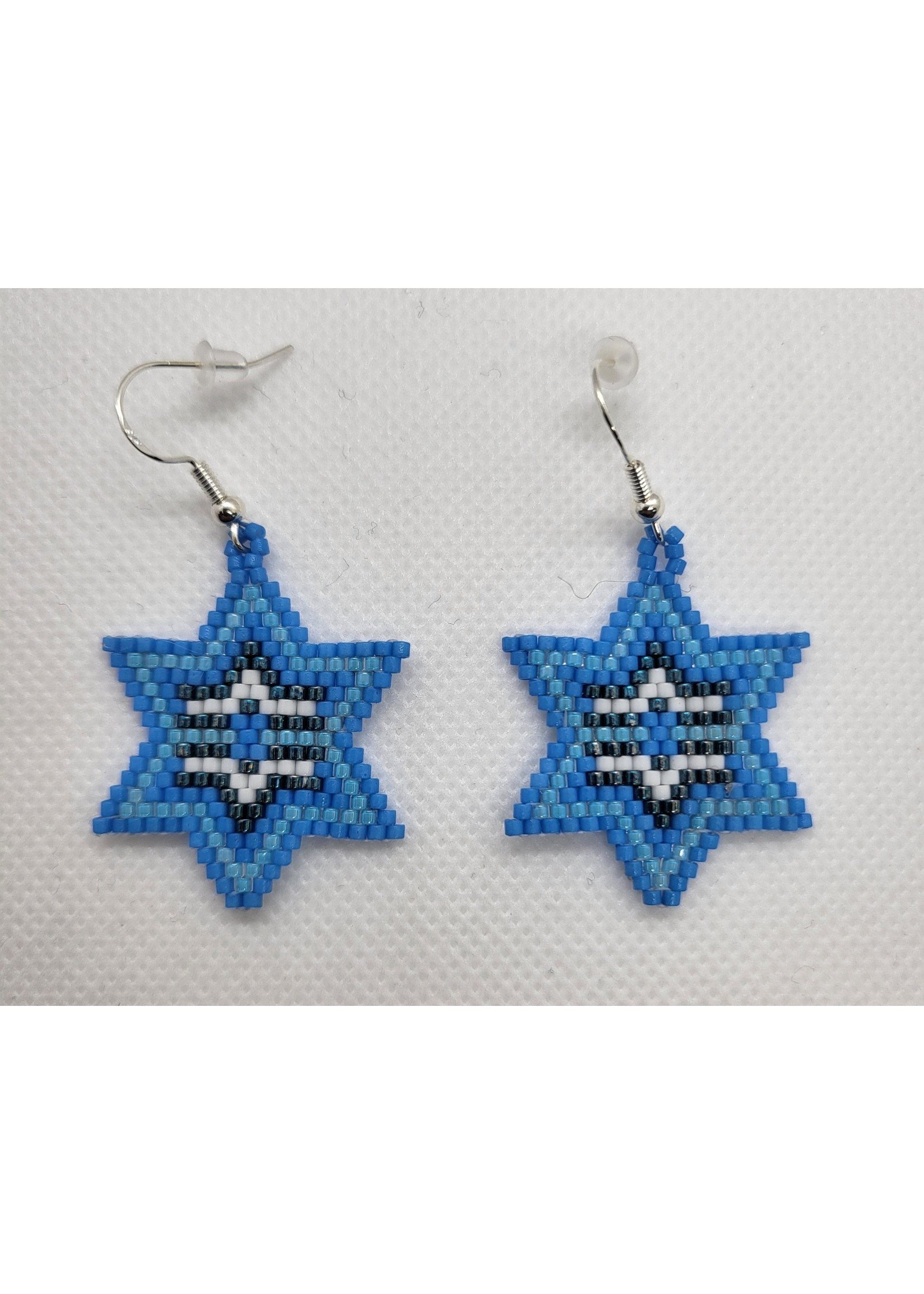 Beaded Stars Blue & White Earrings