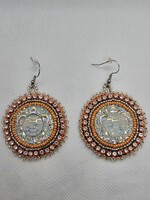 Beaded Earrings Turtle Cabochon Clear & Orange