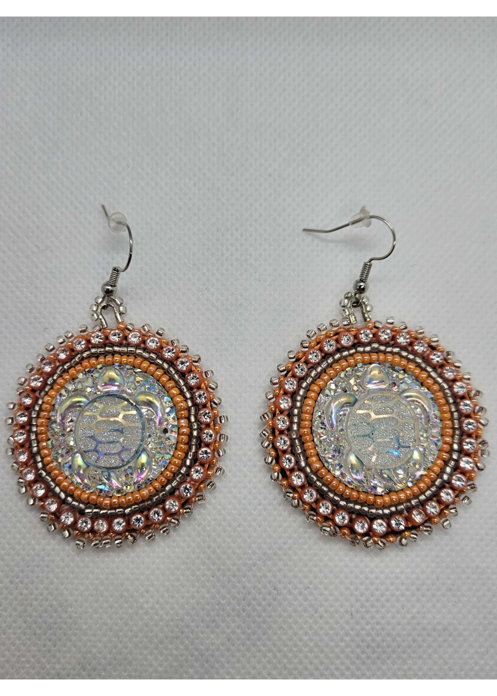 Beaded Earrings Turtle Cabochon Clear & Orange