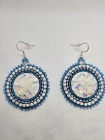 Beaded Earrings Hummingbird Cabochon White & Blue