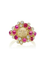 ANTHONY LENT Moonface Cluster Ring with Rubies and Diamonds