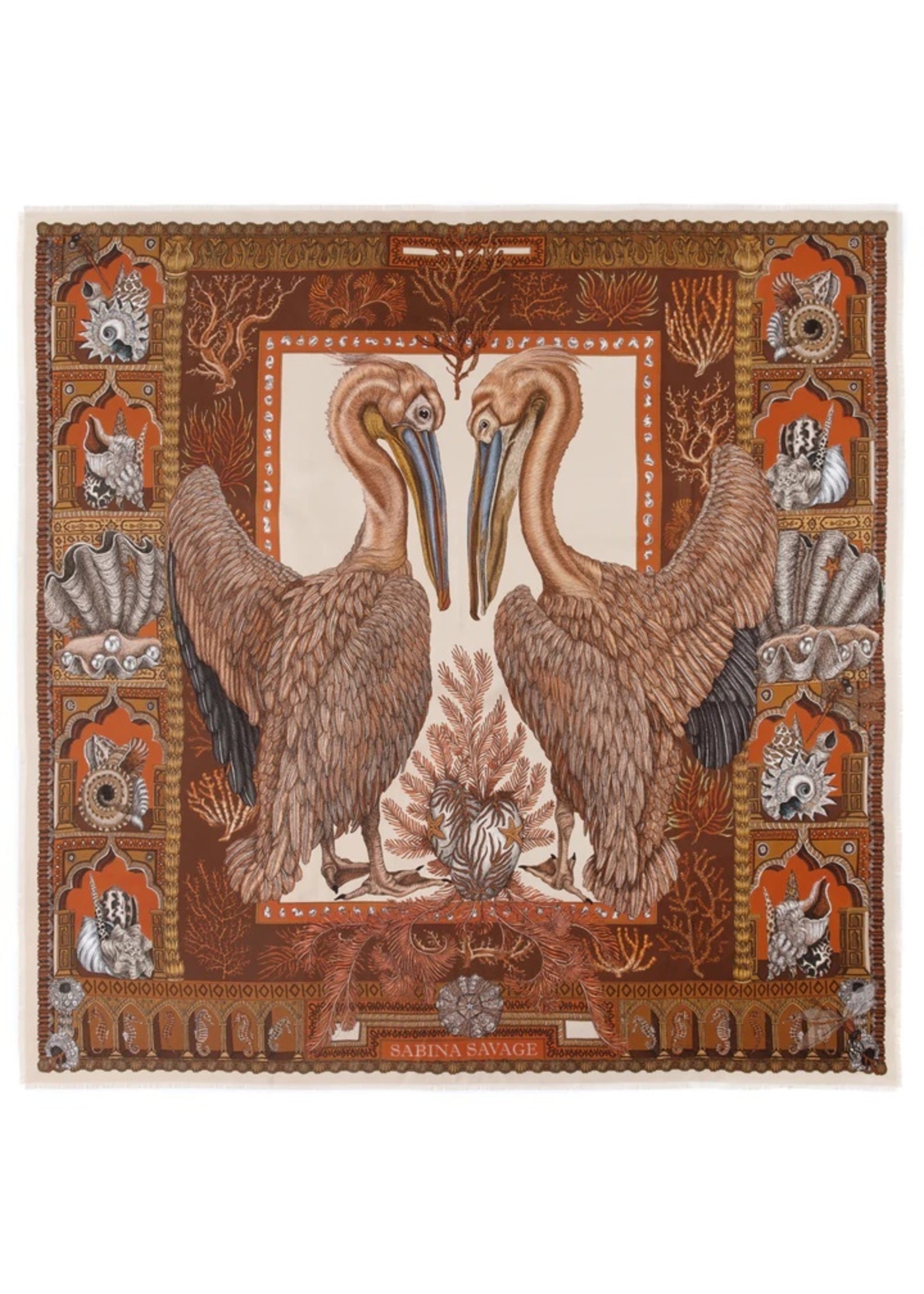 SABINA SAVAGE The Pelicans and the Sea Silk Twill Scarf 53” x 53”