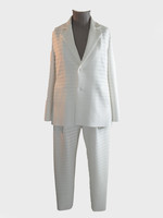ISSEY MIYAKE Wide Stripe Knit Jacket | White | Size 2