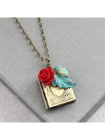 A Pocket of Posies Book Locket Necklace Red Rose