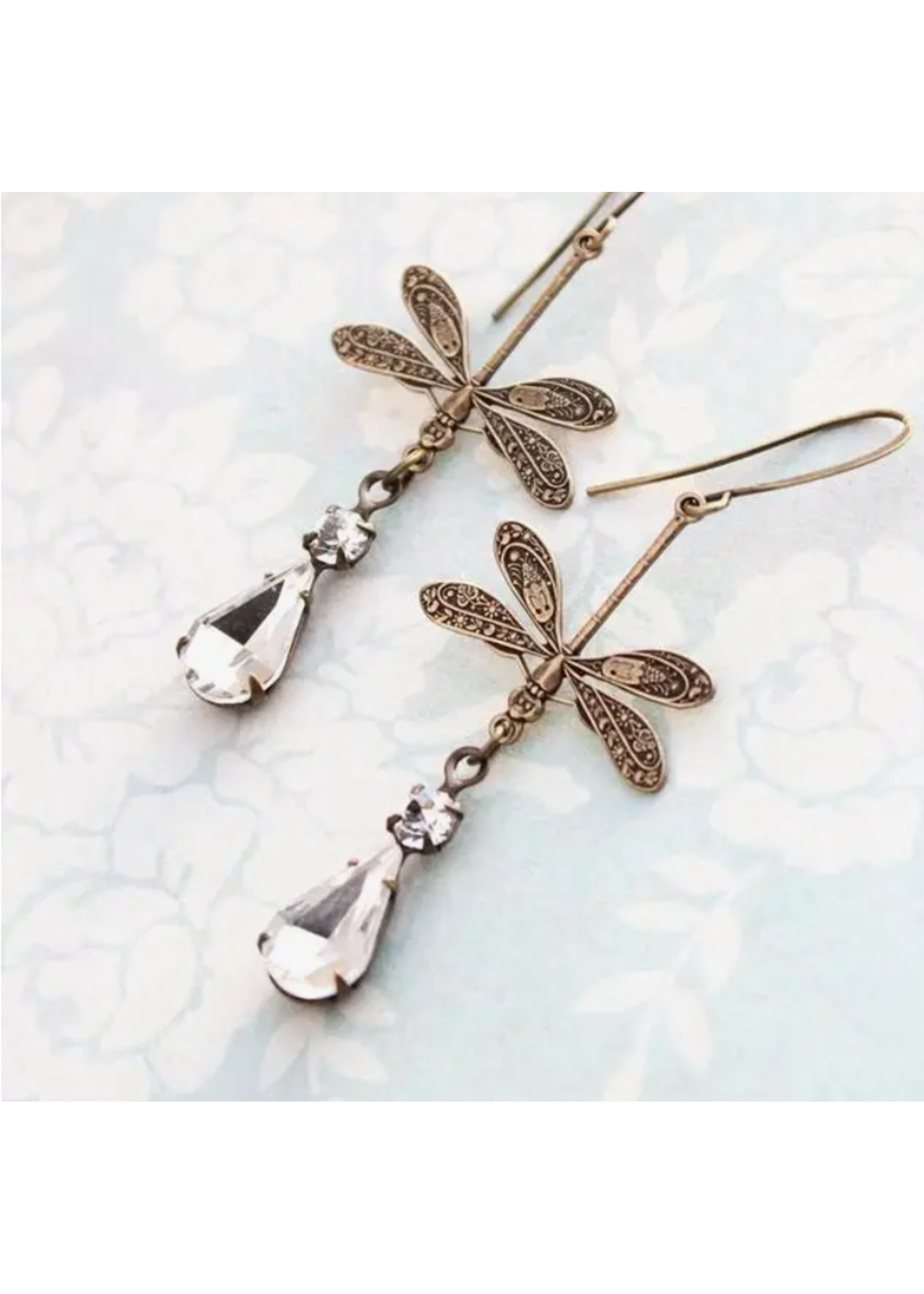 A Pocket of Posies Dragonfly Crystal Sparkling Vintage Glass Earrings