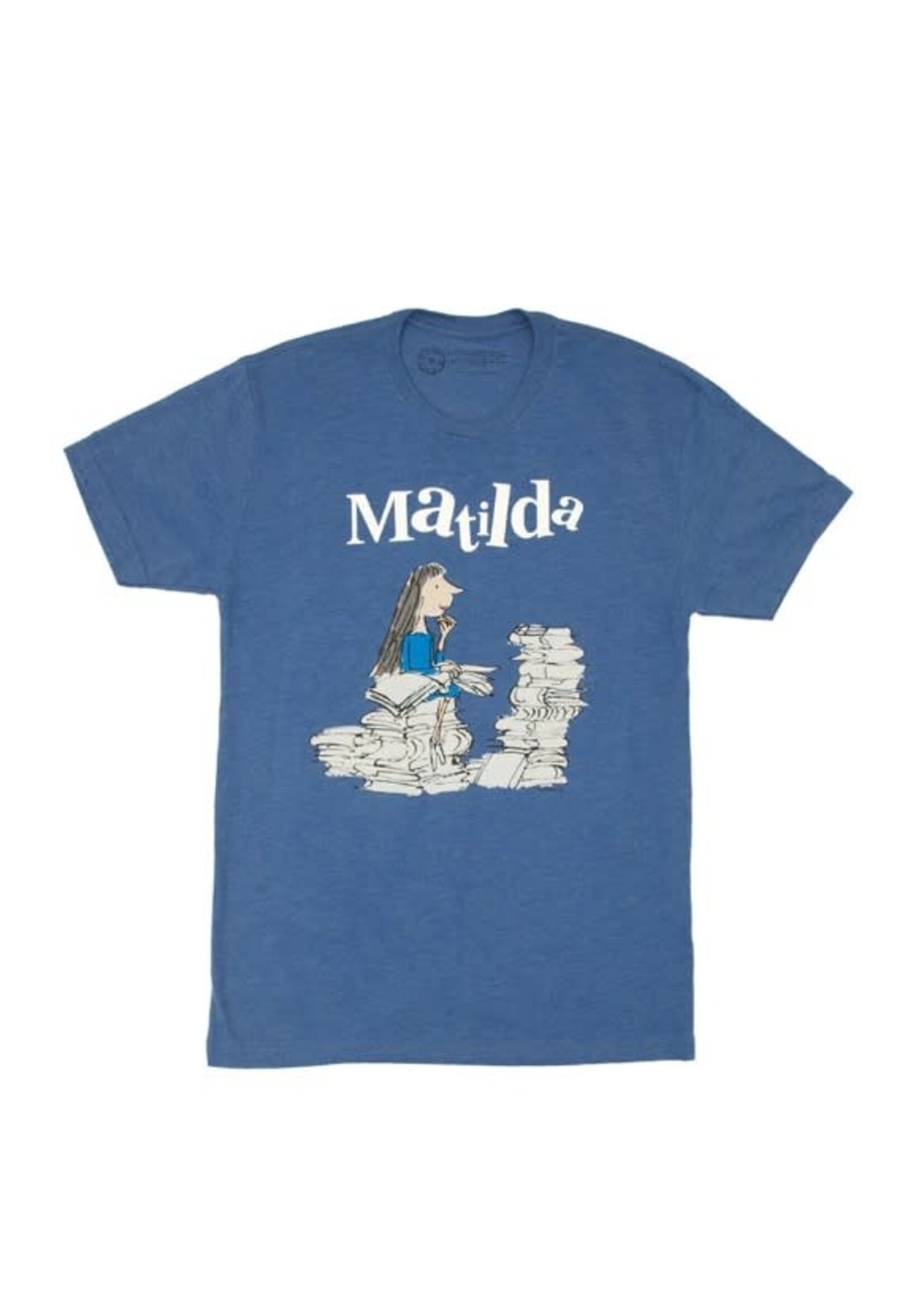 Out of Print Matilda Book Pile Blue T-Shirt