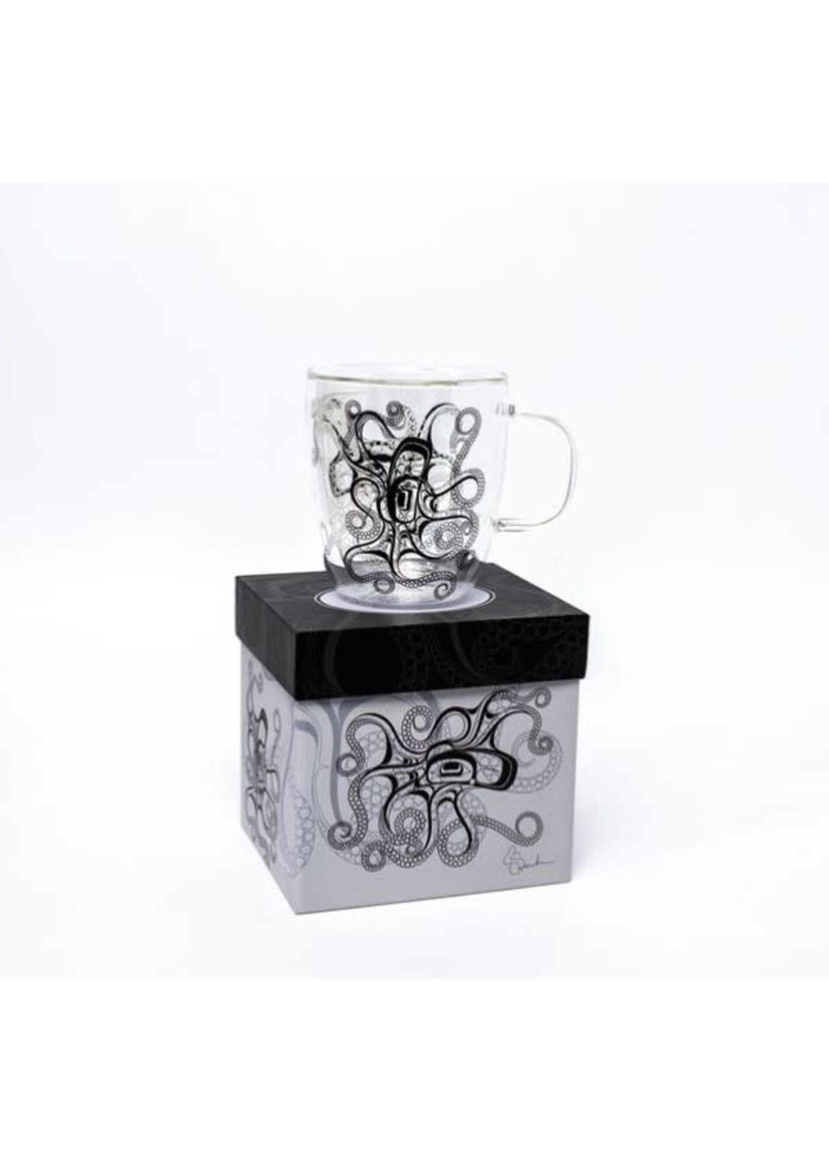 Native Northwest Double Walled Glass Mug -Octopus by Ernest Swanson